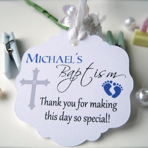 Baby baptism favor tags, religious favor labels set of 15 image 1