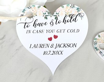 Personalized Wedding Blanket Tags, Heart Favor Tags, To Have and To Hold - Set of 12