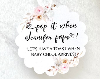 Pop it when she pops tags, baby shower labels, personalized tags - set of 12