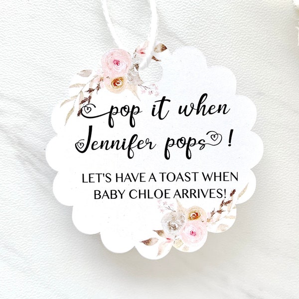 Pop it when she pops tags, baby shower labels, personalized tags - set of 12