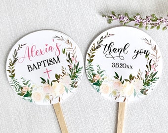 Baptism cupcake toppers, christening cupcake picks, first communion tags on sticks - set of 10