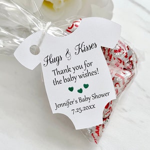 Hugs and kisses baby shower tags , hugs and kisses thank you for baby wishes tag, baby shower kisses tags