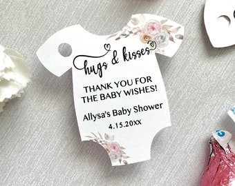 Hugs and kisses baby shower tags , hugs and kisses thank you for baby wishes tag, baby shower tags - 12 tags