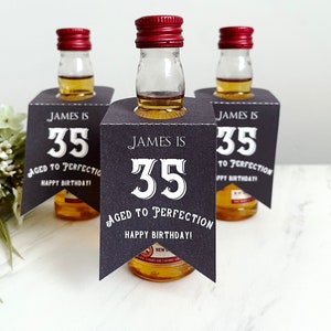 Personalized birthday tags, shot bottle birthday labels, aged to perfection tags, men mini bottle favor tags