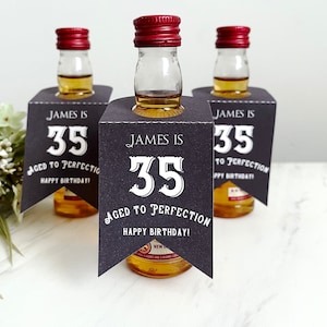 Personalized Birthday Shot Bottle Tags: Aged to Perfection Favors
