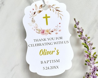 Baptism favor tags, first communion labels, christening decoration , roses tags    - set of 12