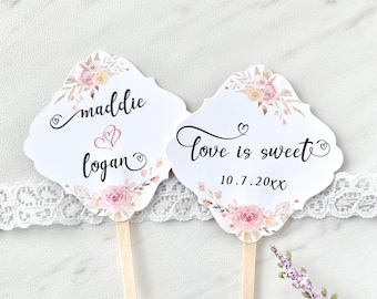 Wedding cupcake toppers, toppers for mini wedding cakes, love is sweet cupcake picks - set of 10