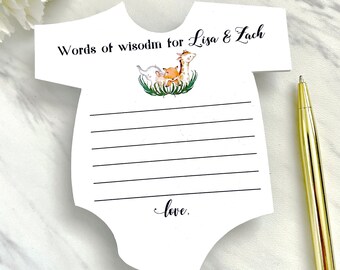 Advice cards for baby shower, safari animals cards - set of 12