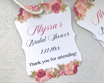 Bridal shower favor tags, thank you tags, personalized favor tags, gift tags, flower tags, bridal shower favors, hang tags - set of 12