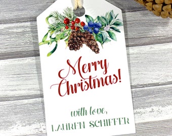 Personalized Christmas Gift Tags, Holiday Favor Labels, Set of 12