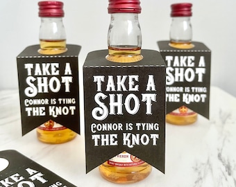 Bachelor party tags for 50 ml bottles, personalized shot bottle labels, men mini bottle favor tags