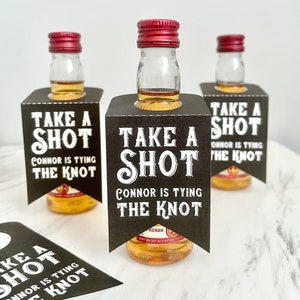 Personalized Bachelor Party Shot Bottle Tags, Mini Liquor Favor Labels
