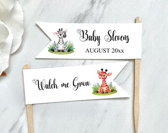 Baby shower succulent sticks, safari cupcake toppers, watch me grow tags - set of 8