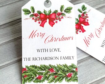 Personalized Christmas gift tags, gift wrapping, Merry Christmas, Happy Holidays, Christmas labels personalized -set of 12