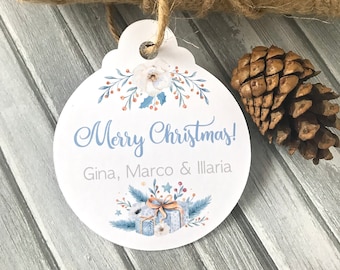 Personalized Christmas tags, holidays gift tags, gift wrapping, Merry Christmas tags, Happy Holidays tags, present labels - set of 12