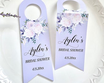 Light purple Bottle hanger tags, personalized birthday decor, water bottle tags, bridal shower, baby shower decor