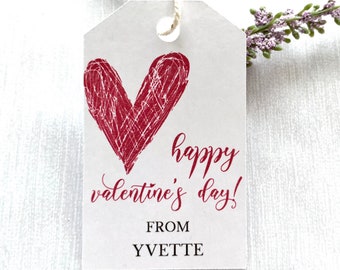 Valentine's Day tags, personalized, printed valentine's labels - set of 12