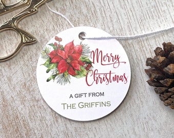 Personalized Christmas Gift Tags, Holiday Present Labels (Set of 12)