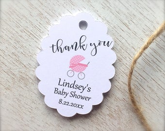 Baby shower tags, customized baby shower tags, custom favor tags, baby shower, baby stroller, thank you tags - set of 12