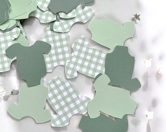 Sage Green Baby Bodysuit Confetti, Baby Shower Decor - 100 Pieces