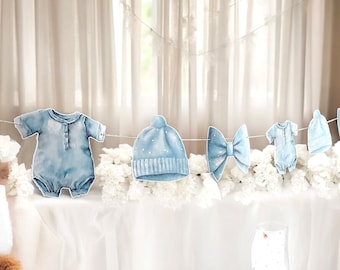 Blue Baby Clothes Garland, Boy Baby Shower Banner