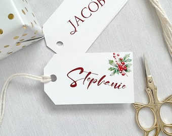 Christmas name tags, printed gift labels, personalized tags for presents - 5 tags
