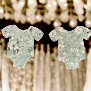 Sage green baby shower banner, green floral garland, baby shower decoration, baby in bloom theme