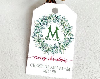 Monogrammed Christmas tags, personalized labels, tags for presents, gift wrapping -set of 12