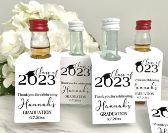 Graduation mini liquor bottle tags, shot bottle labels, printed graduation tags, 50 ml bottle labels