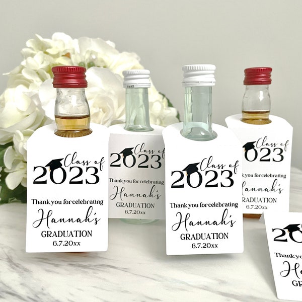 Graduation mini liquor bottle tags, shot bottle labels, printed graduation tags, 50 ml bottle labels