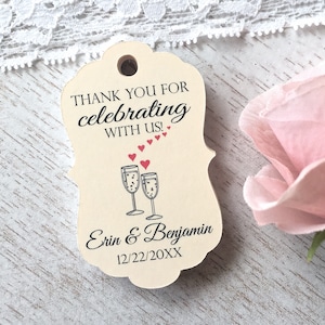 Wedding favor tags, personalized tags, thank you labels, engagement party, bridal shower tags, champagne/wine bottle favors -set of 15