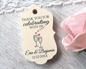 Wedding favor tags, personalized tags, thank you labels, engagement party, bridal shower tags, champagne/wine bottle favors -set of 15