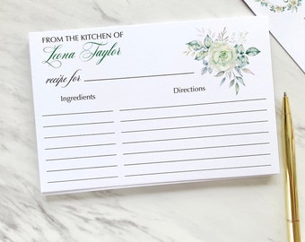 Personalized Recipe Cards, Floral Design, Set of 12
