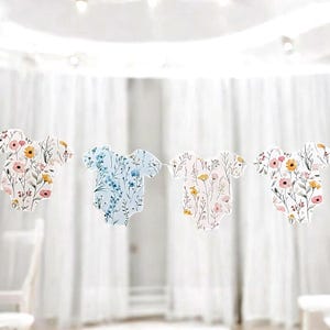 Baby in Bloom Garland, Wildflower Bodysuit Banner, Baby Shower Decoration
