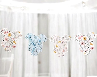 Baby in Bloom Garland, Wildflower Bodysuit Banner, Baby Shower Decoration