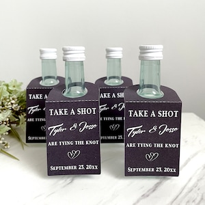 Personalized Black Wedding Shot Bottle Tags: Engagement Party Labels