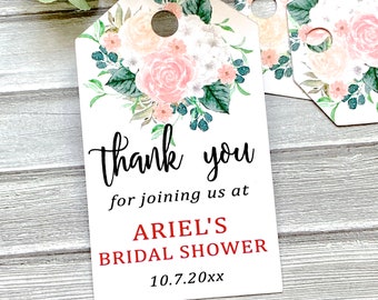 Bridal shower favor tags, printed labels, bridal shower decor, floral tags - set of 12