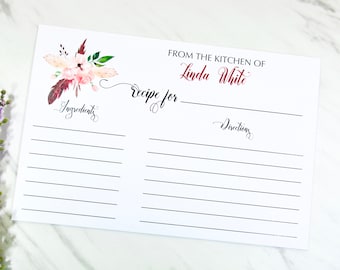 Personalized recipe cards, 4x6 printed cards -  set of 12