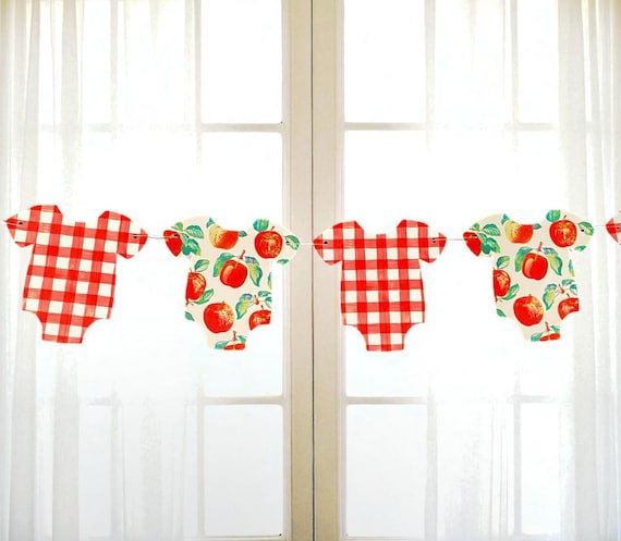 Apple Baby Shower Banner, Apple of My Eye Theme, Red Gingham Bodysuit Decoration