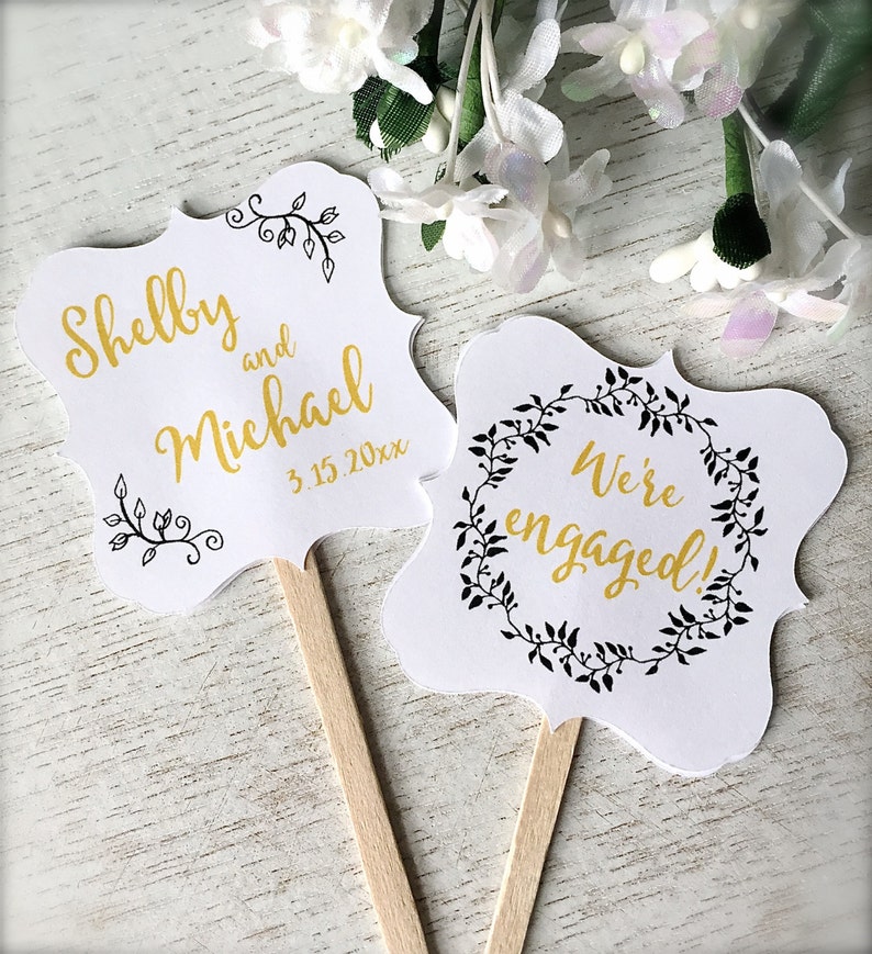Engagement Cupcake Toppers Personalized Cupcake Picks Etsy