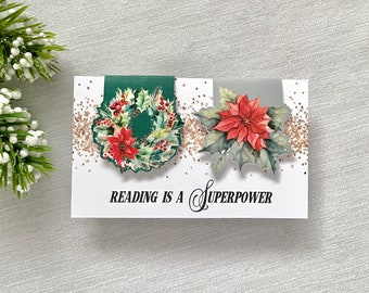 Christmas magnetic bookmarks, Christmas book signs, stocking stuffers, Christmas favors - set of 2