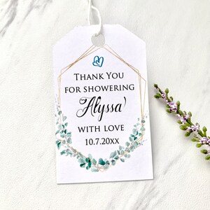 Eucalyptus favor tags for bridal shower, baby shower tags, personalized labels, bridal shower labels - set of 12