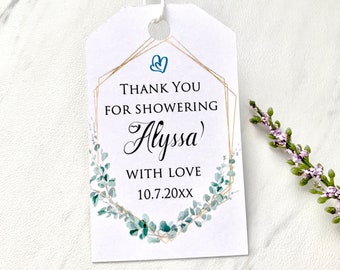 Eucalyptus favor tags for bridal shower, baby shower tags, personalized labels, bridal shower labels - set of 12