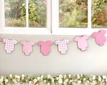 Pink baby shower garland, assembled pink gingham banner, baby shower decoration, gingham theme