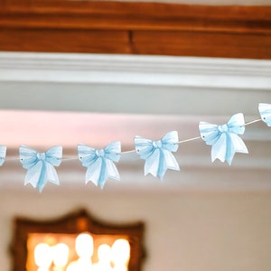 Blue bow garland, bow banner, shower decoration, bow party decor, coquette decoration, assembled