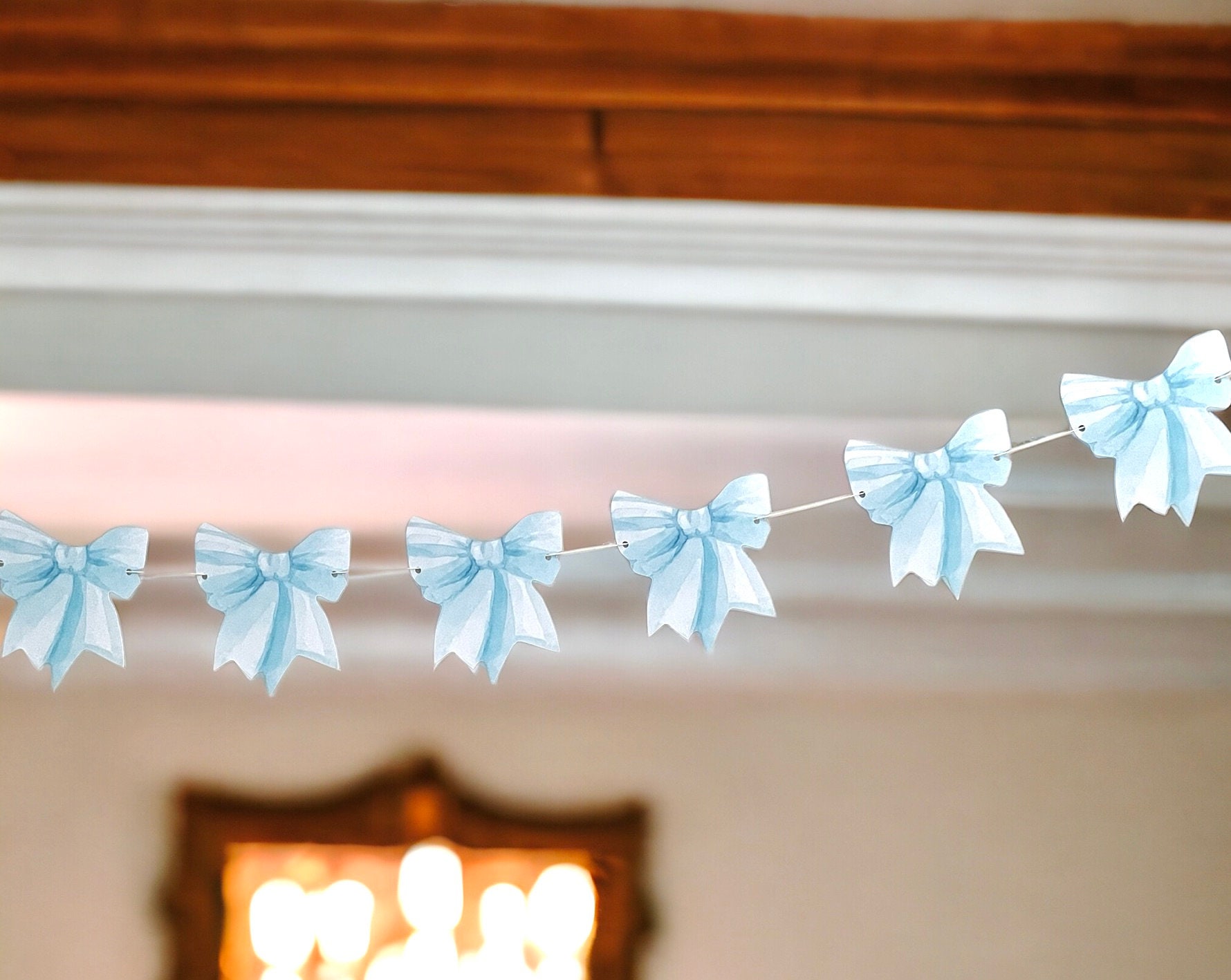 Blue bow garland, bow banner, shower decoration, bow party decor, coquette decoration, assembled