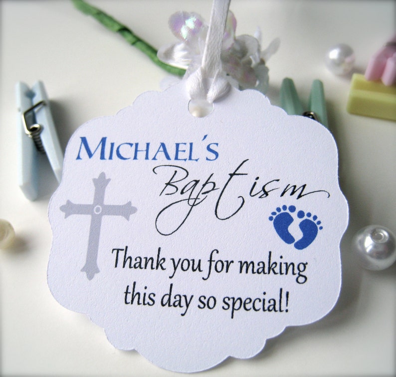 Baby baptism favor tags, religious favor labels set of 15 image 1