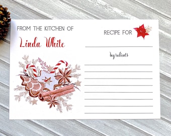 Christmas recipe cards, from the kitchen of, personalized printed cards, hostess gift, holiday present - set of 12