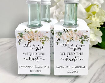 Take a shot we tied the knot, wedding shot bottle tags, engagement liquor bottles labels, wedding shower