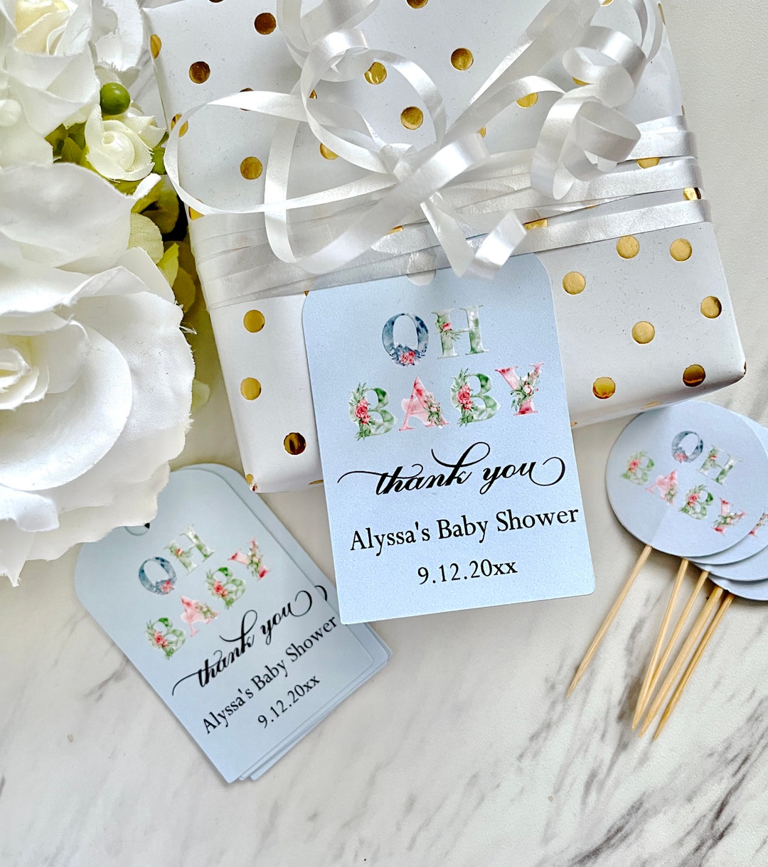 Baby Shower Favor Tags Oh Baby Decor Gender Reveal Labels Etsy